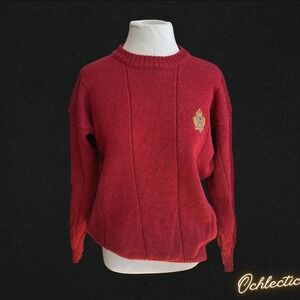 Red Hunting Horn Classic vintage sweater with gold embroidered logo knitwear